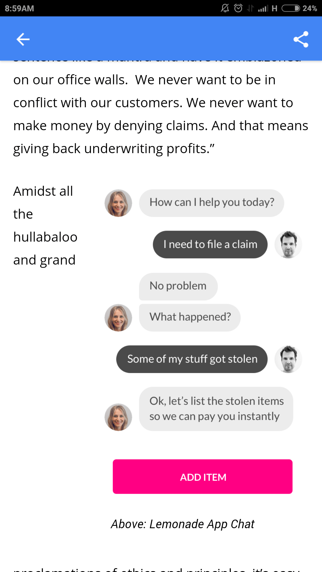 Chat With AI Technology In Lemonade Insurance App